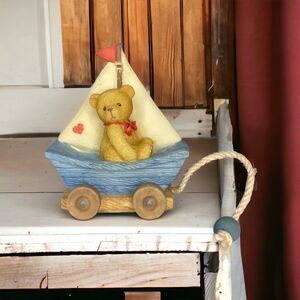 1999 Cherished Teddies Antique Sail Boat With Mini Bear Figurine NEW #537241
